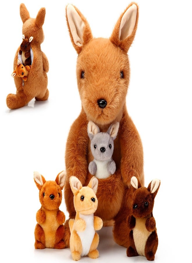 Arrowbash 5 Pcs Kangaroo Stuffed Animals, 12 Inch Large Plush Mommy Kangaroo with 4 Little Babies Soft Plush Stuffed Animals Set for Boys and Girls Easter Christmas Birthday Party Favors - Image 1